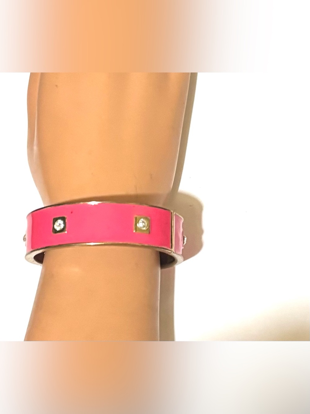 Pink Enamel Bracelet with Crystal Studs